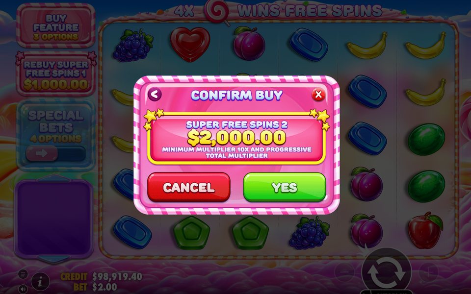 Bonus screen: four lollipop scatters before Free Spins begin