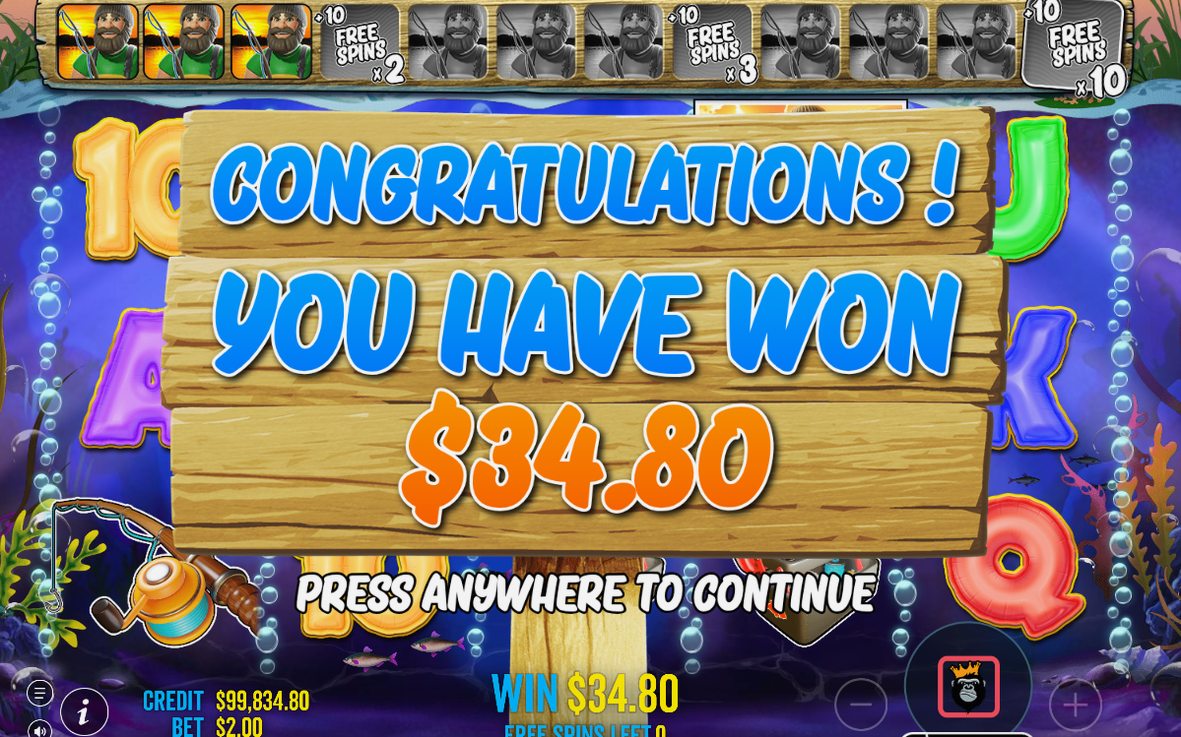 Win screen with the total awarded when respins run out