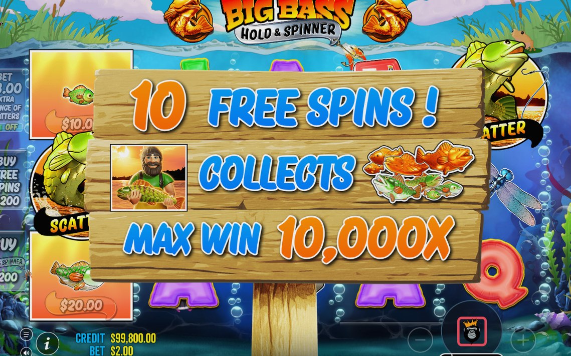 Free Spins round with the Fisherman Wild on the reels